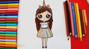 Как нарисовать кавайную девочку-единорога LOL