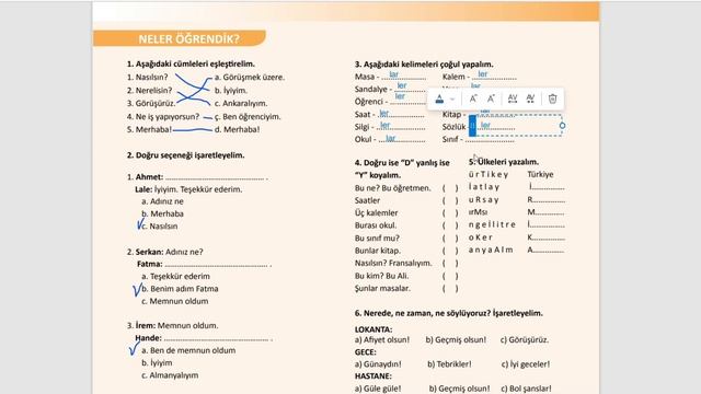 Турецкий язык по книге İstanbul Yabancılar Için Türkçe Çalışma Kitabı / Test