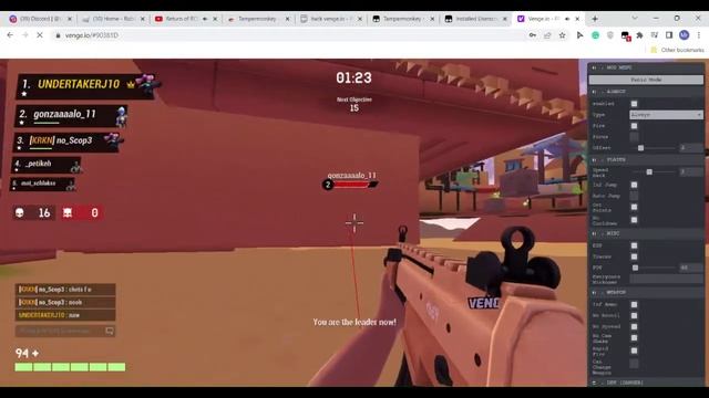 Venge.io Browser game tampermonkey hack no download :P