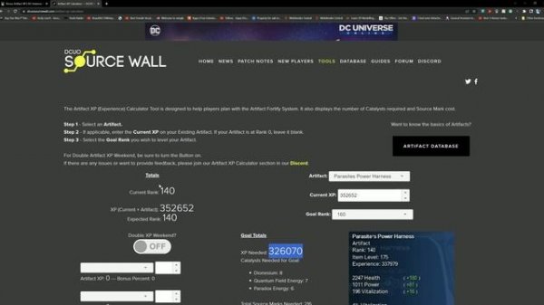 DCUO Bonus Artifact XP & Artifact-XP-Calculator!