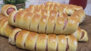 Сосиски в ТЕСТЕ. Дрожжевое тесто на ВОДЕ. Вкусная домашняя выпечка рецепт