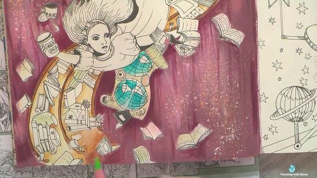 Alice falling down the rabbit hole #Coloring in Escape to Wonderland - Mix Media gouache background смотреть онлайн