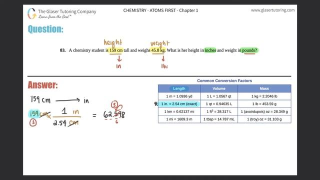1.83 | A chemistry student is 159 cm tall and weighs 45.8 kg. What is her height in inches and смотреть онлайн