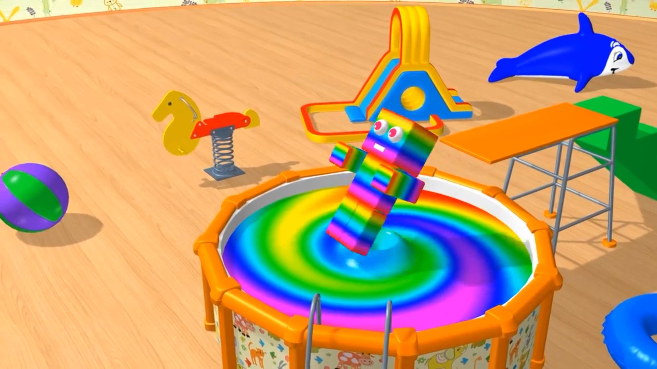 Мультики для детей, учим цвета, разноцветный бассейн, пак мэн и машинка