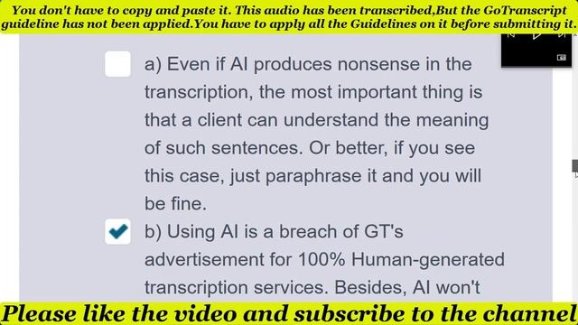 GoTranscript - Go Transcript Test Answers 12 December 2020 | Gotranscript Test Answer 2020 | Passed