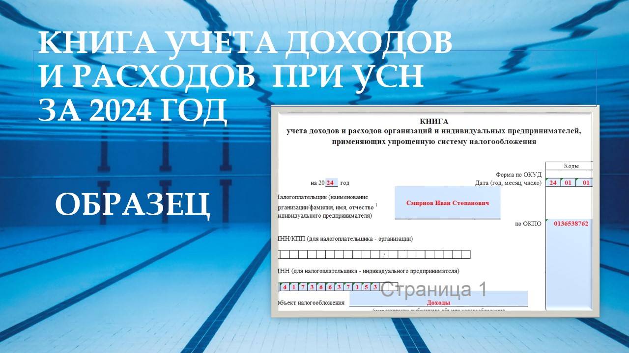 Книга учета доходов и расходов при УСН "Доходы". Пример заполнения за 2024 год смотреть онлайн