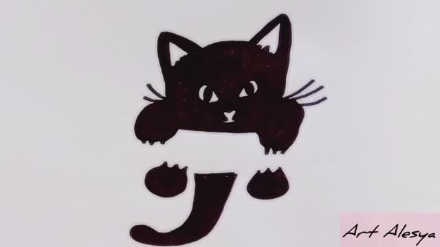Рисую черного котенка! Как нарисовать котенка 🥰 смотреть онлайн