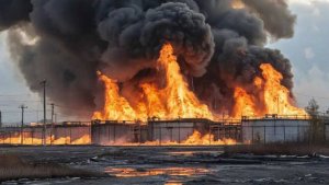 На Кубани произошел выброс нефтепродуктов из горящего резервуара