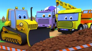 Мультики про машинки. Грузовик Тема, бульдозер, экскаватор и бетономешалка. Строительная техника