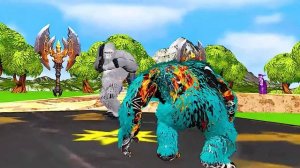 Giant Dinosaur Attacks Gorilla Chase Cow Cartoon Buffalo Gorilla Saved By Woolly Mammoth Elephant