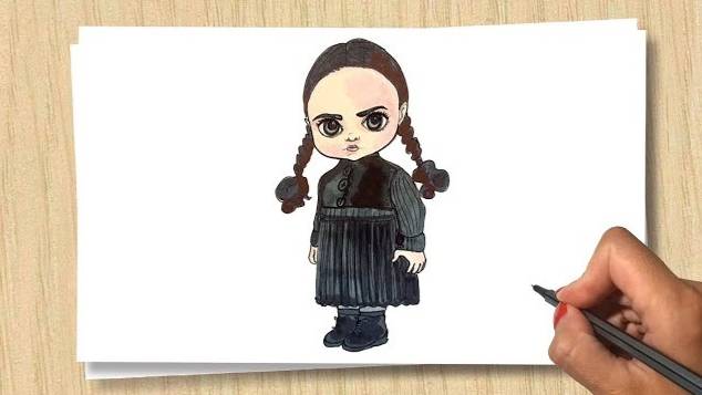Как нарисовать Уэнздей Аддамс _Drawing Wednesday Addams _ Рисуем девочку _ Учимся рисовать смотреть онлайн