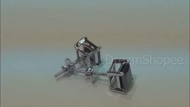 Princess Cut Black Diamond Studs EARRING in 14 Karat White смотреть онлайн