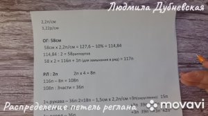 Расчет реглана сверху, распределение петель, расчет ростка.