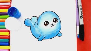 Как нарисовать и раскрасить Кавайнного Тюленя