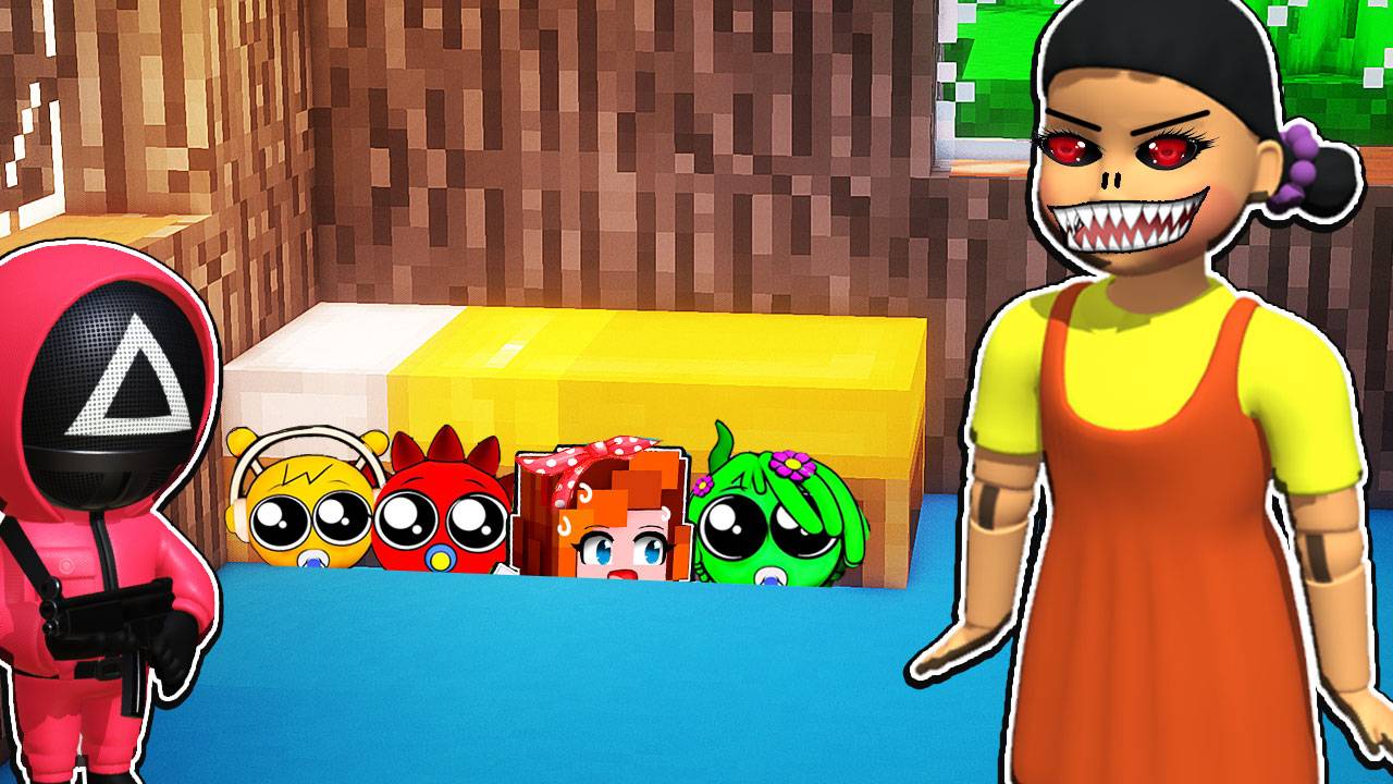 Я СПРЯТАЛАСЬ ПОД КРОВАТЬЮ ОТ КУКЛЫ ИЗ ИГРЫ В КАЛЬМАРА СО СПРУНКАМИ В МАЙНКРАФТЕ смотреть онлайн