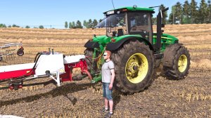 FS25 / Карта Zielonka / Валкование соломы на закате John Deere 7930 + Poettinger TOP 1403C