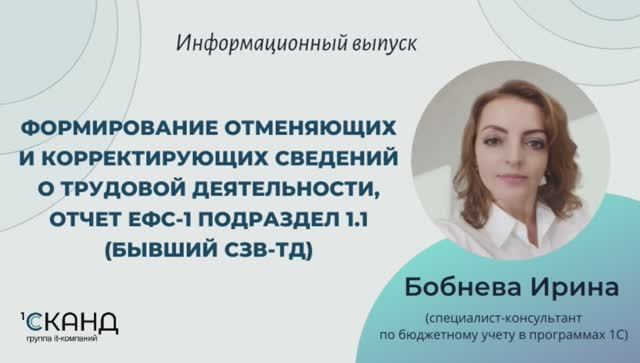 Формирование отменяющих и корректирующих сведений о трудовой деятельности, отчет ЕФС-1 подраздел 1.1 смотреть онлайн