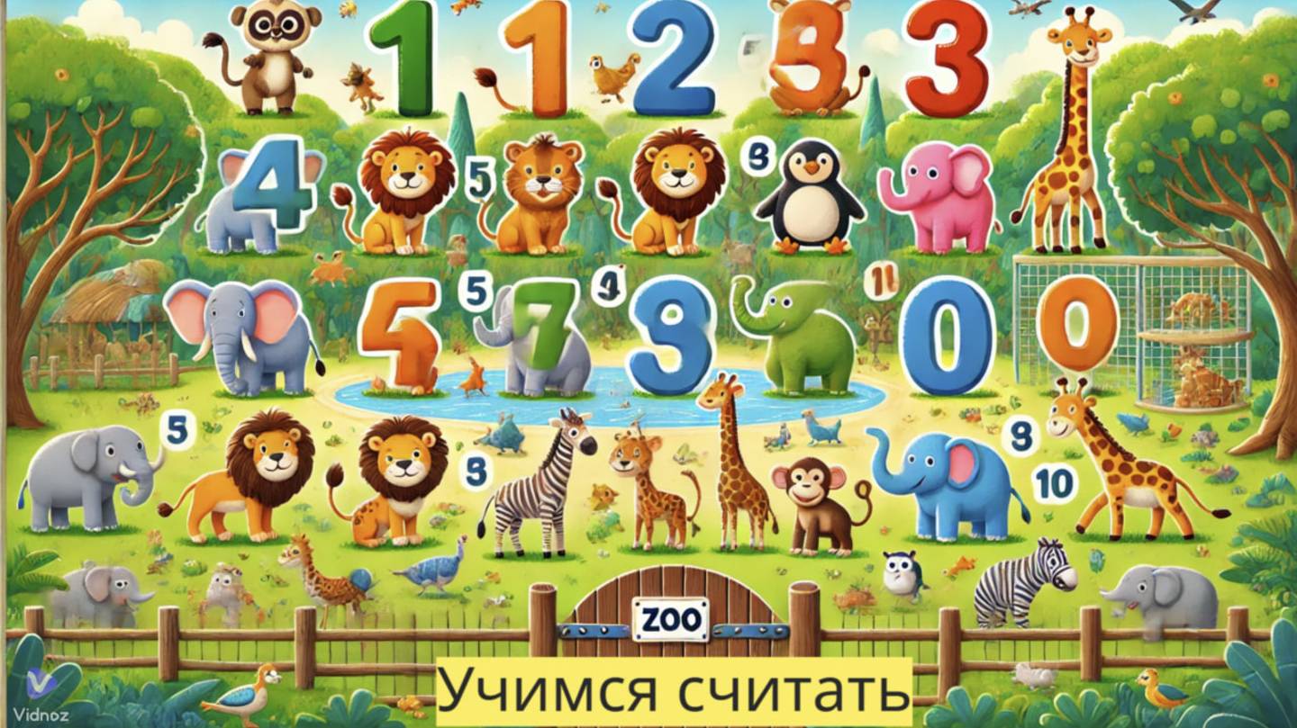 "Учимся считать от 1 до 10 на английском языке с животными в зоопарке 🦁🐒🐧🦓🐘" смотреть онлайн