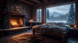 Звук снега и уютного камина. Тёплая атмосфера гостиной в хижине в горах.