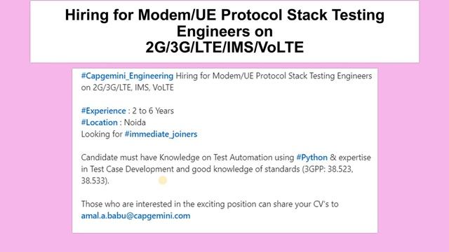Hiring for Modem/UE Protocol Stack Testing Engineers on 2G/3G/LTE/IMS/VoLTE смотреть онлайн