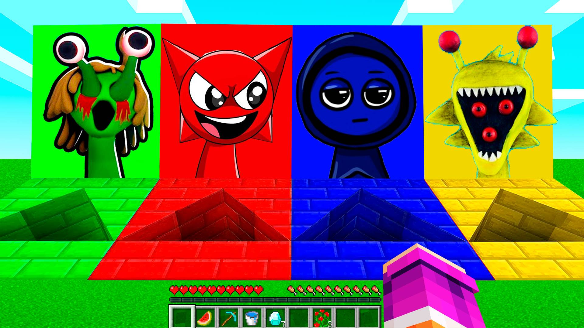 ВЫЖИВАНИЕ ВНУТРИ ВСЕХ ТРЕУГОЛЬНЫХ ЯМА СПРУНКИ В МАЙНКРАФТ! ХОРРОР SPRUNKI INCREDIBOX MINECRAFT смотреть онлайн