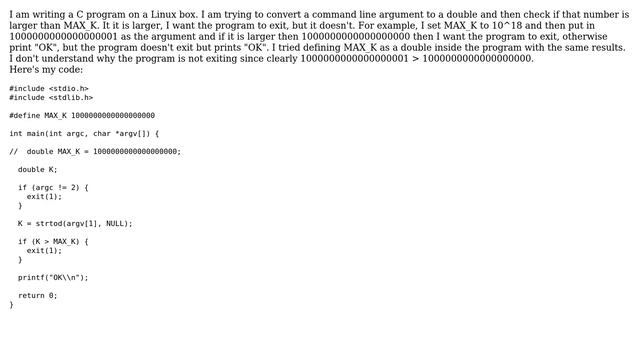 Converting command line arg to double fails to pass logic check in C смотреть онлайн