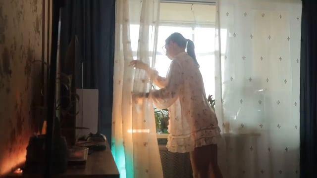 Transparent Watering Houseplants With Model Girl In A Dress