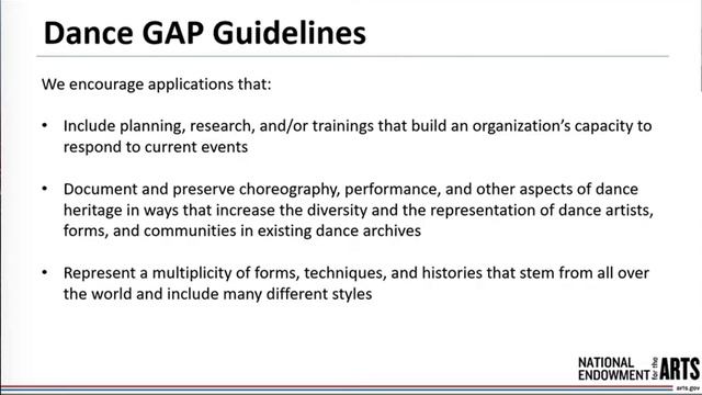NEA Dance Grants for Arts Projects Guidelines Webinar смотреть онлайн