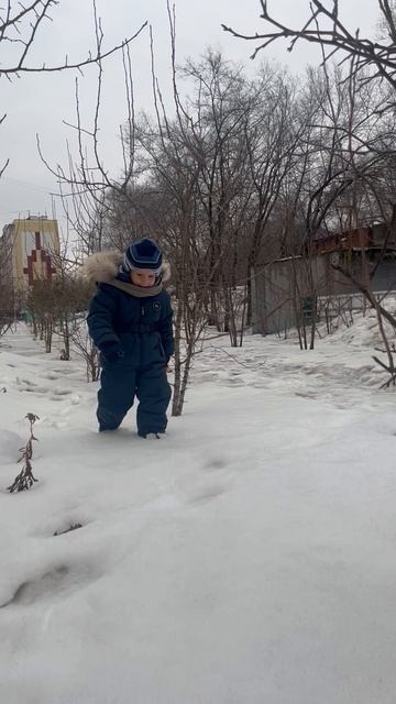 Володя идёт по снегу во дворе. Володе 3,5 года смотреть онлайн