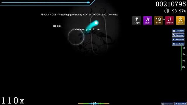 osu! XXXTENTACION - SAD! [Normal] +HD,HR,DT,FL,SD (99.45%) #41 смотреть онлайн