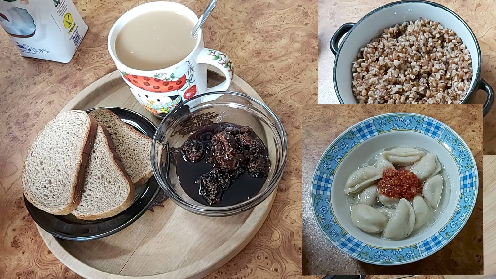 Мой пост, день 22~й. Чай-кофе с вареньем. Греча. Вареники с картошкой и аджикой))) смотреть онлайн