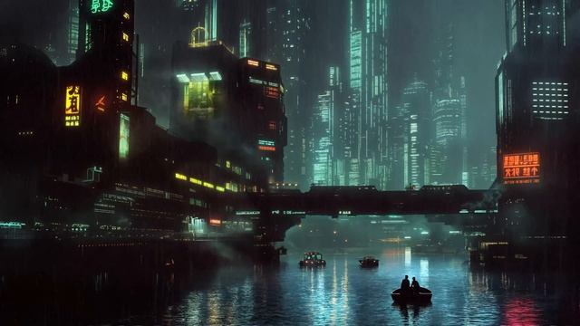 Blade Runner Canal Peaceful Cyberpunk Ambience DEEP Focus & Sleep Ambient Music + Rain [2 HOURS]