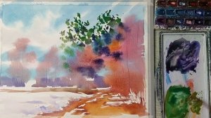 Март, на лесной опушке, быстрая акварель