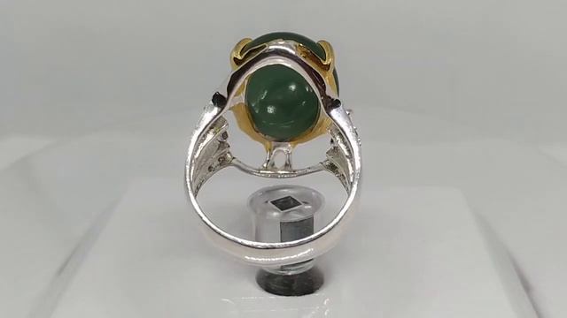 Кольцо с африканским хризопразом 21х15 мм и хромдиопсидами, лампы