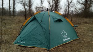 Лучшая палатка полуавтомат Greenell Дингл 3v2 из туристических, особенно для сплавов.