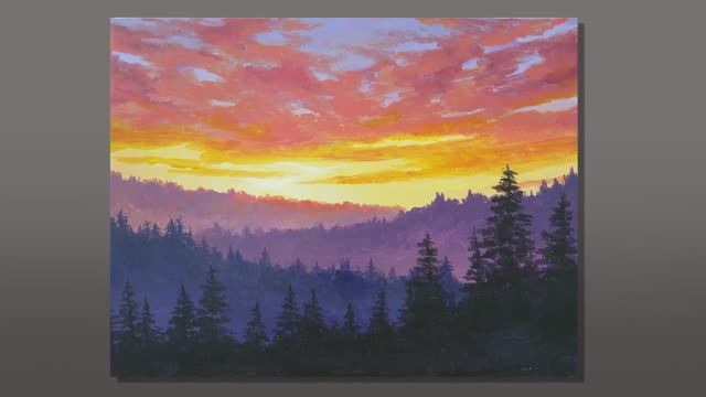 Простой горный пейзаж акрилом / Живопись смотреть онлайн