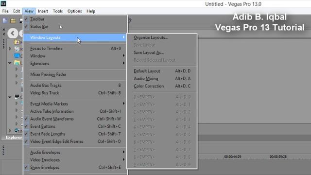 Sony Vegas Pro 13 : How To Reset To Default Layout Tutorial #3