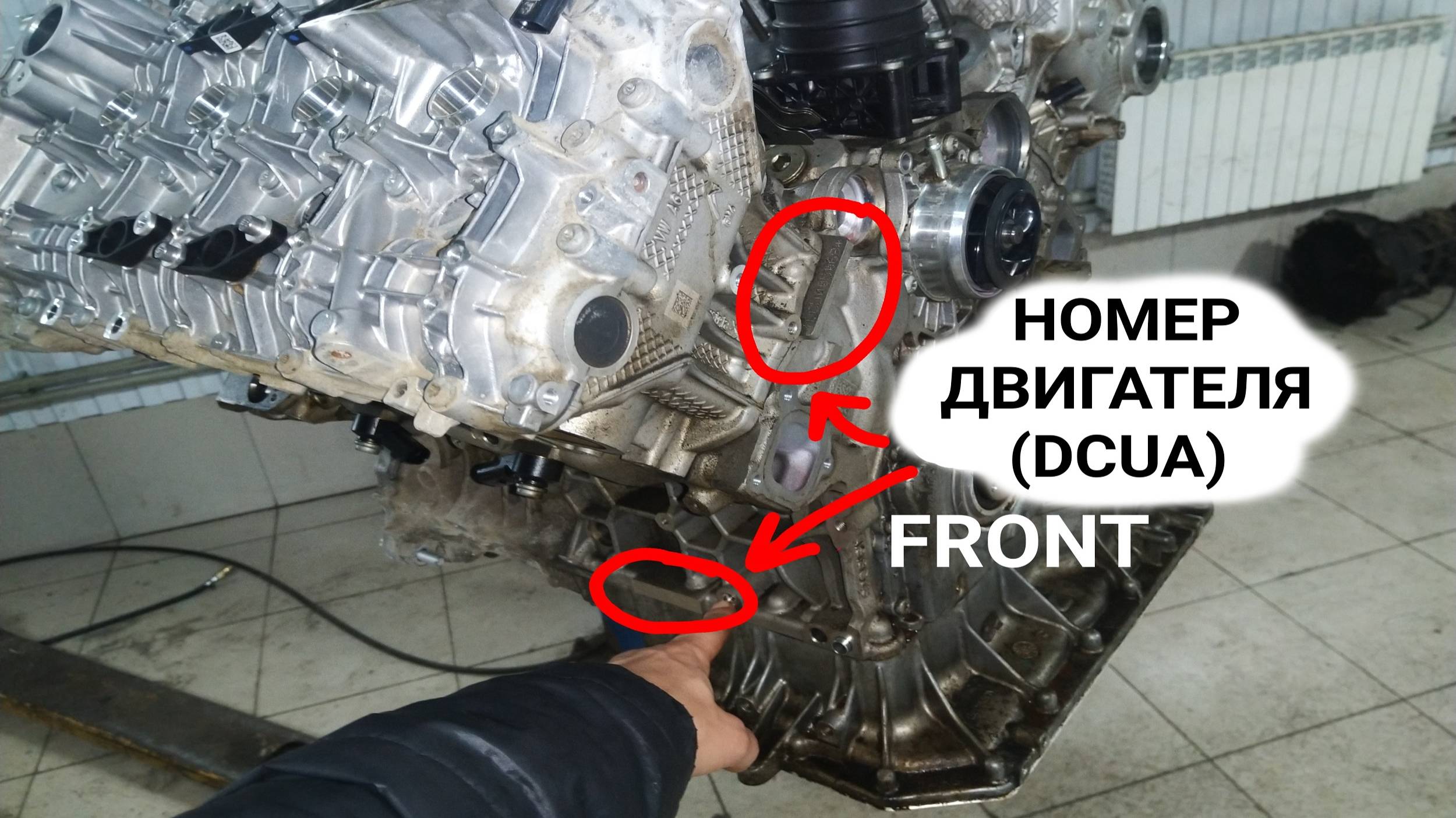 Где номер двигателя 4.0 V8 DCU EA825 MDC.UA Porsche Cayenne  Audi Bentley Lamborghini DHUA DHUB DWRB