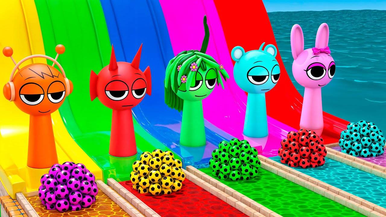 Sprunki Pink,i Oren, Sky, Raddy, Vineria играют на горках смотреть онлайн