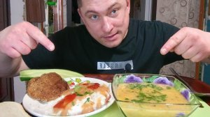 мукбанг/обжор/гороховый суп/рисовая каша с куриной котлетой/