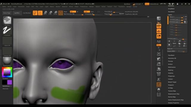 Zbrush Polypaint Tutorals - Layer fill change color and erase смотреть онлайн