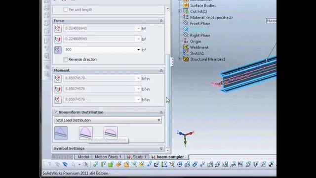 SolidWorks Simulation 2011- Non-Uniform Loading for Beams смотреть онлайн