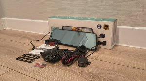 Распаковка и тест видеорегистратора зеркала с 3 камерами,  заднего вида и салона.