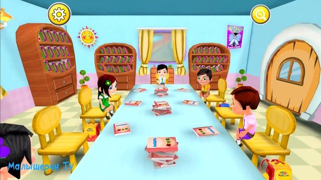 Видео для детей про школу | Учусь на уроках и ем пиццу в школьной столовой в детской игре