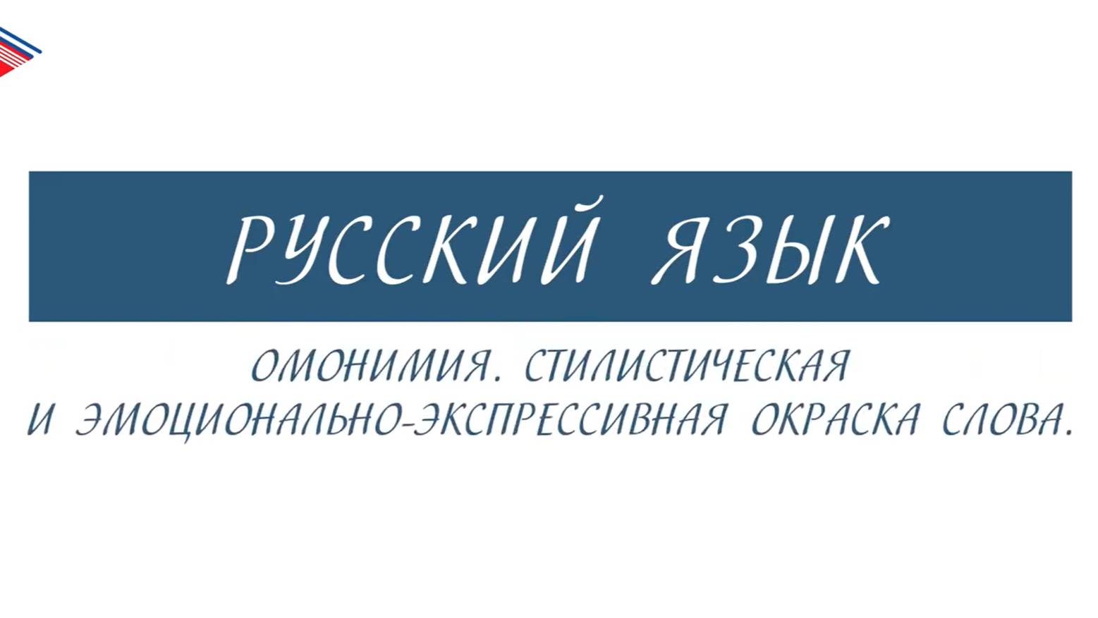 6 класс - Русский язык - Омонимия. Стилистическая и эмоционально-экспрессивная окраска слова смотреть онлайн
