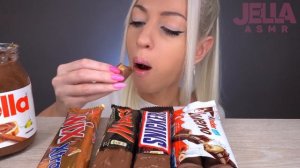ASMR EATING CHOCOLATE CANDY BARS, NUTELLA, KINDER, SNICKERS (DESSERT) MUKBANG, 달달한 음식 먹방