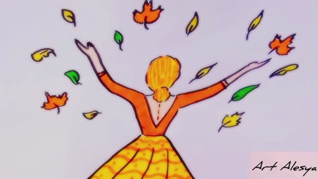 Простой рисунок с девушкой на осеннюю тему! смотреть онлайн