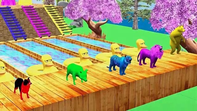 Long Slide Game With Elephant Gorilla Buffalo Hippopotamus Tiger - 3d Animal Game - Funny 3d Animal смотреть онлайн