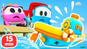 Мультфильм Грузовичок Лева — Машинки и роботы собирают КРАН ДЛЯ ПОДЪЕМА ЛОДКИ!