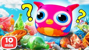 Совенок Хоп Хоп и Свинка Пеппа собирают мусор на улице — Видео про игрушки для малышей